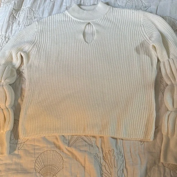 VENUS Cream Cowl Neck Sweater with Textured Sleeves - Picture 14 of 14